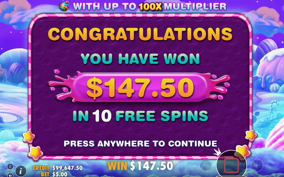 Win total shown after a tumble sequence ends