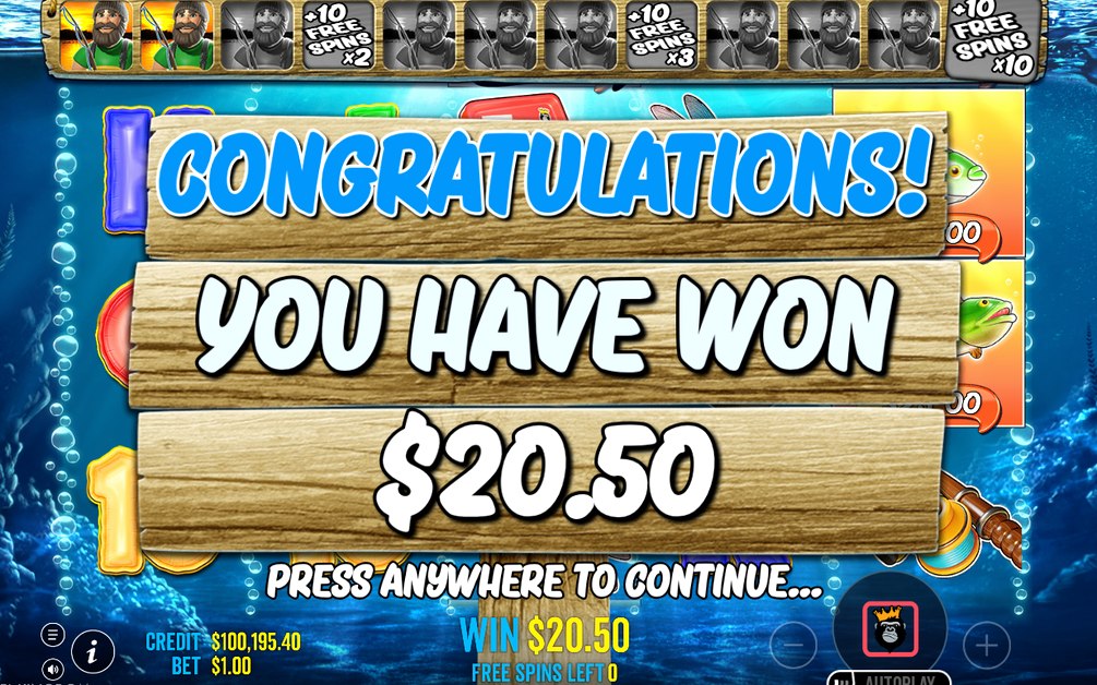 Win screen showing a line win on the 5x3 grid