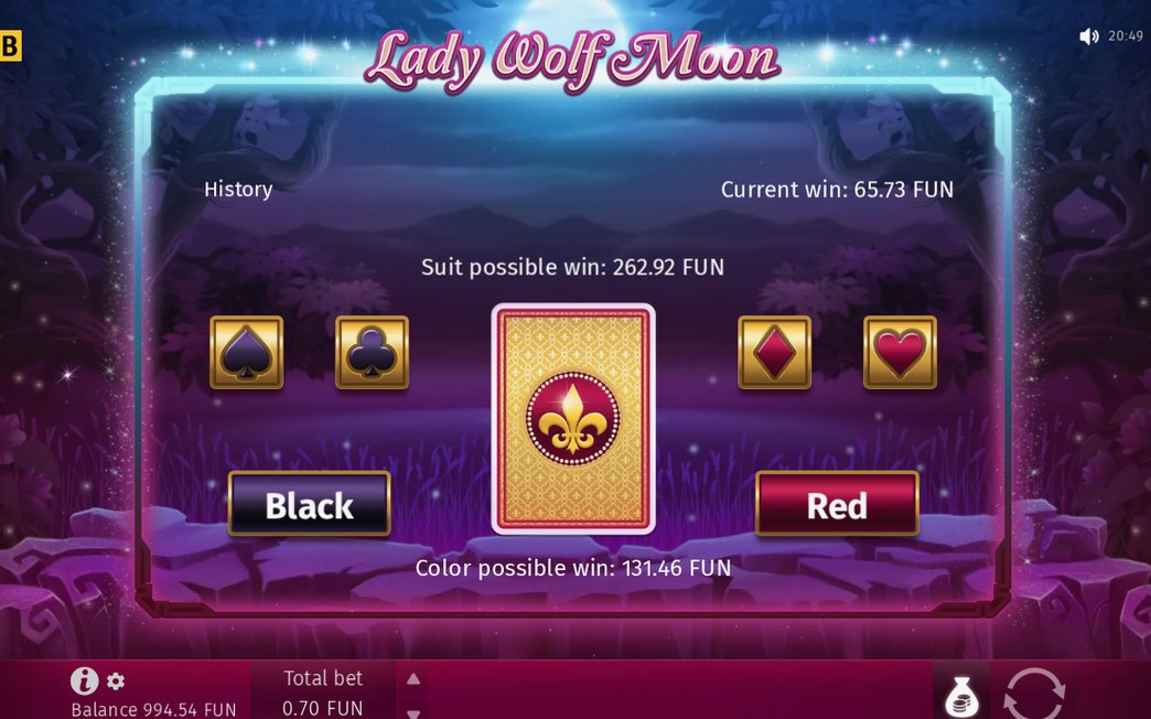 Bonus round screen during a session